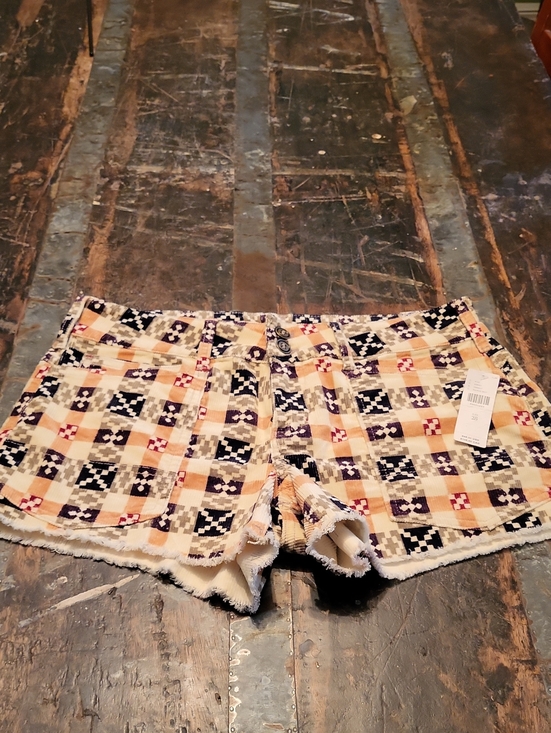Anthropologie Pants - Anthropologie Checked Frayed-Hem Jean Shorts in Beige, Navy & Red
